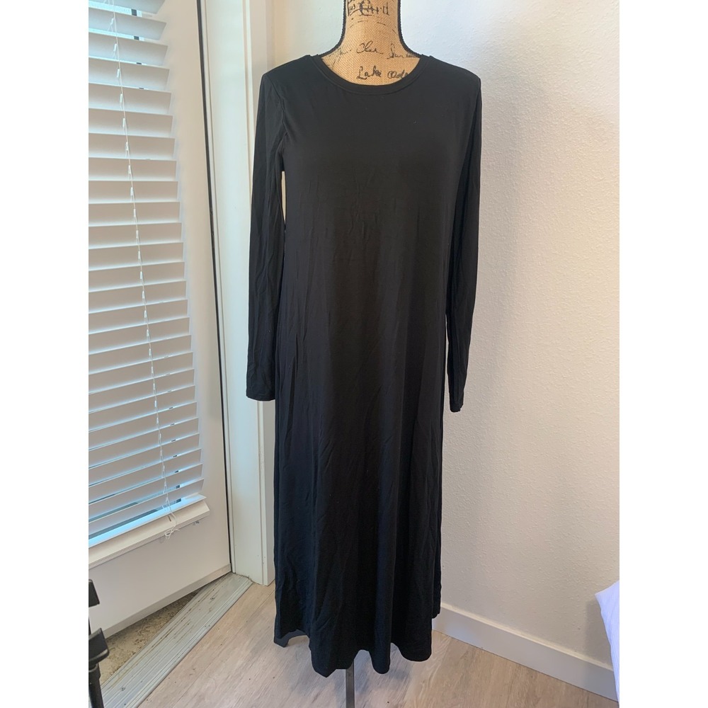 (E-127) Modern Soul Black Maxi Dress Built In Bra Long Sleeve Women M New - Picture 2 of 11